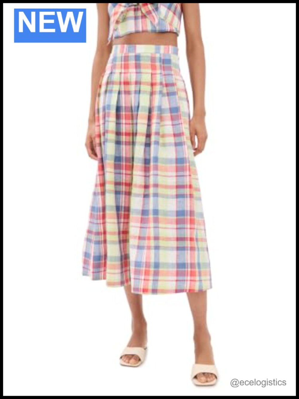 Pleated High Rise Linen Midi Skirt Side Pockets